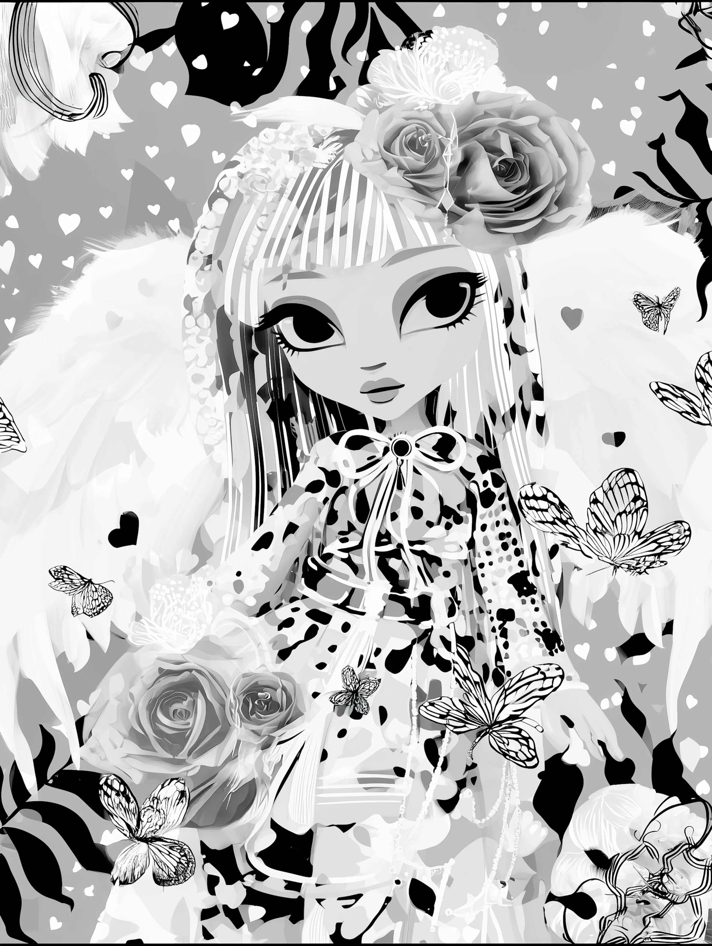 Free printable angel coloring page for adults featuring stringy hair angel